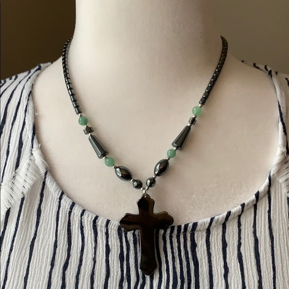 Hematite cross necklace